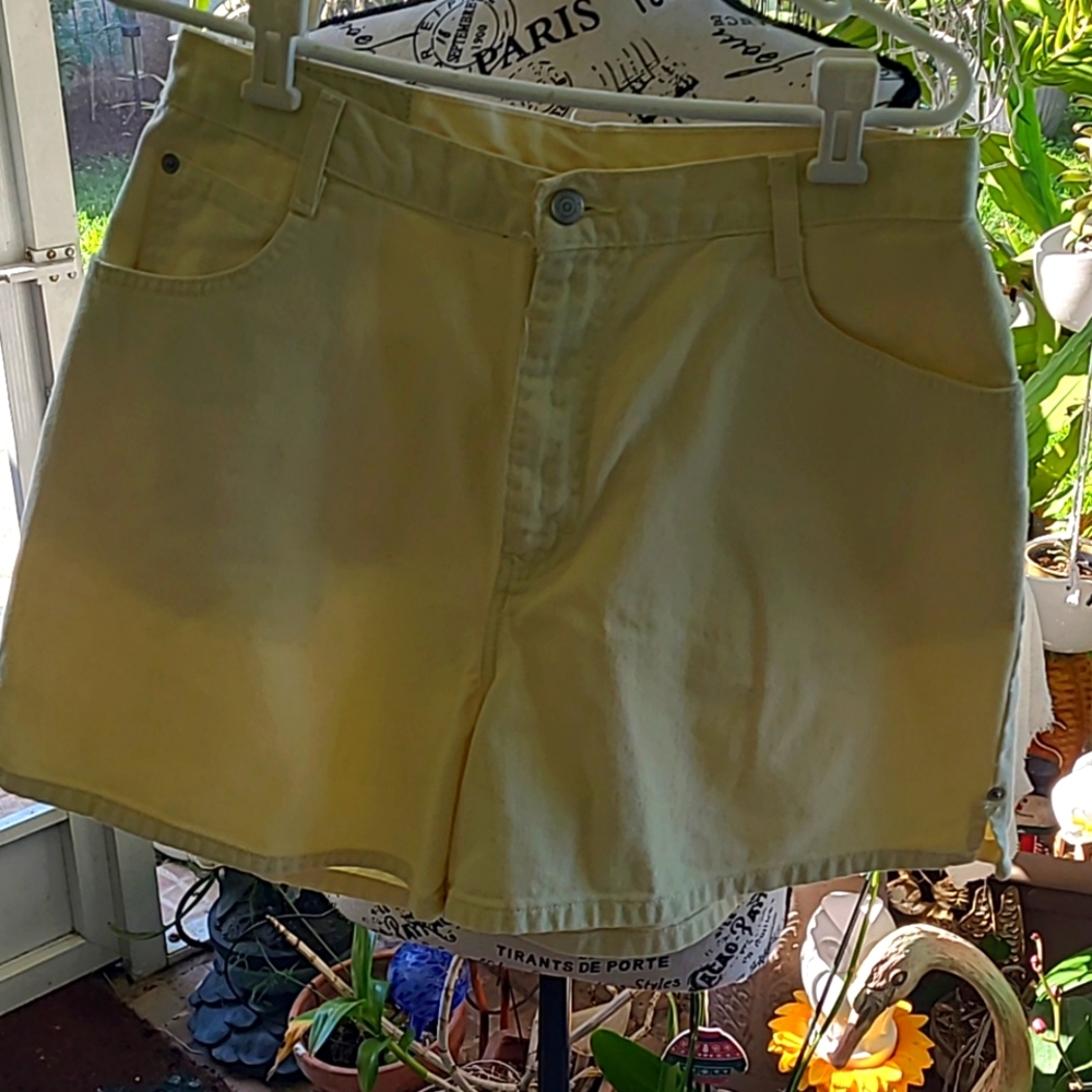 Women's yellow denim shorts